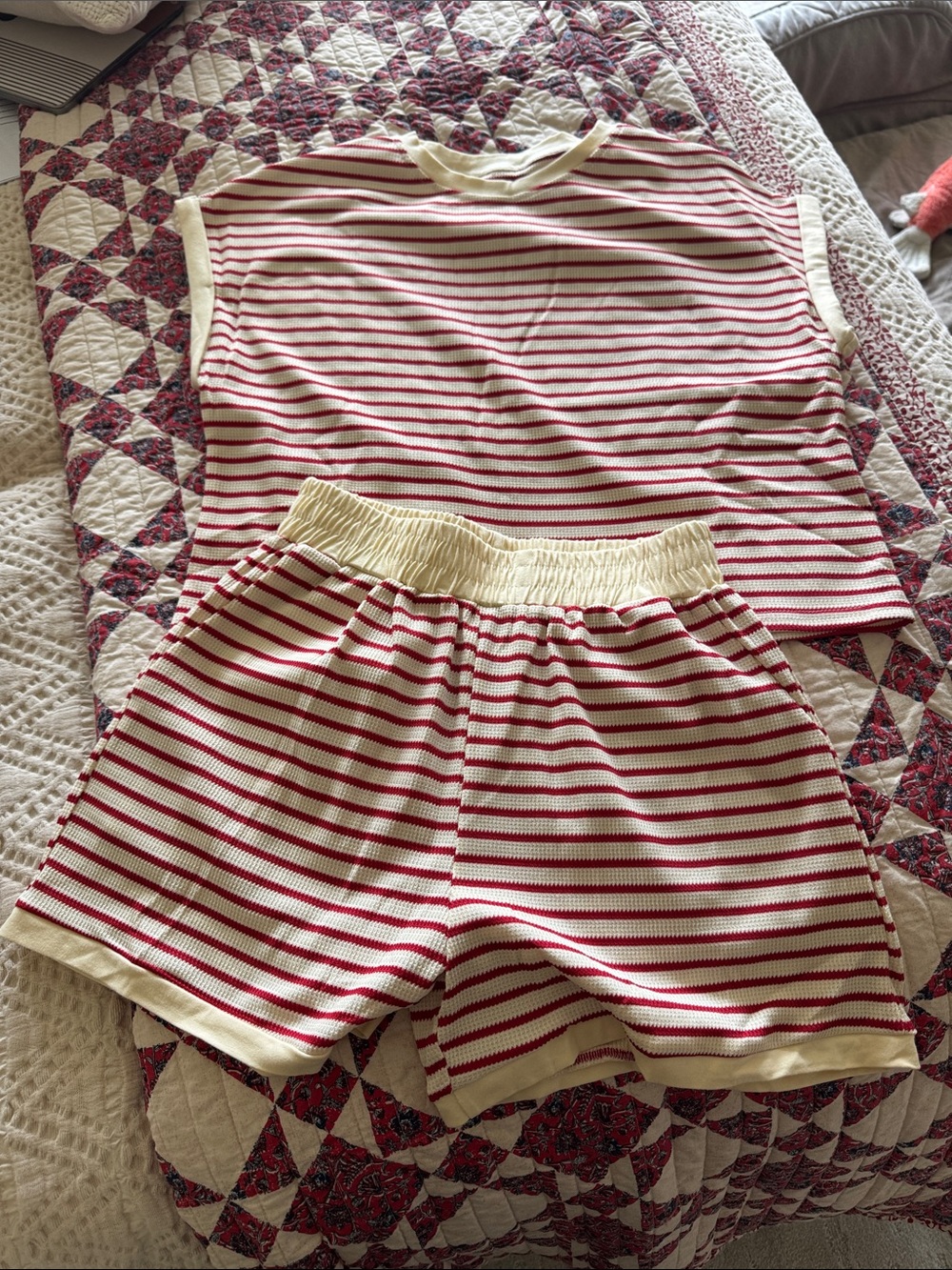 Amazon Women Red and Cream Striped Knit Lounge Set